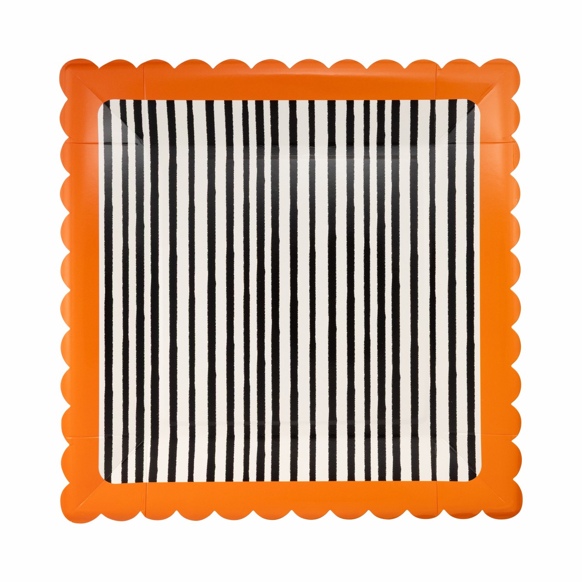 Black and Cream Stripes Scalloped 10" Plate