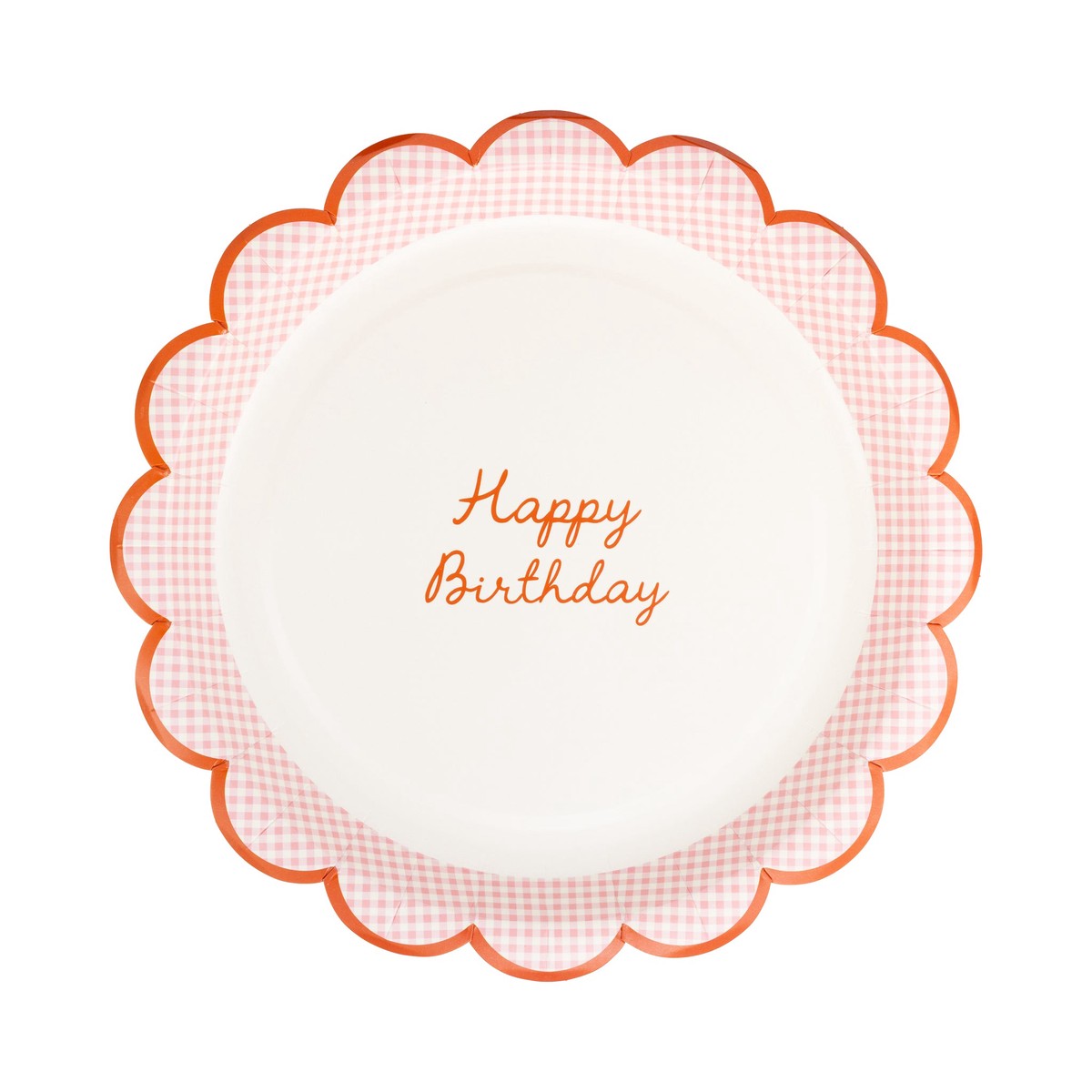 Pink Scallop Gingham Happy Birthday 9" Paper Plate