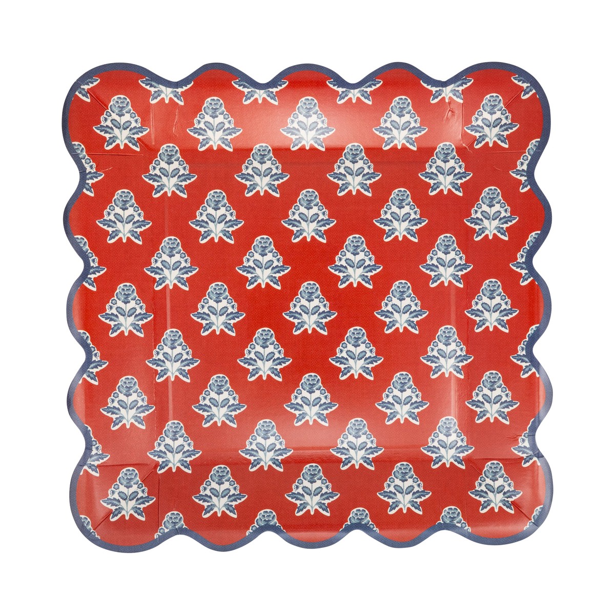 Red Block Floral Paper Plate - 9"