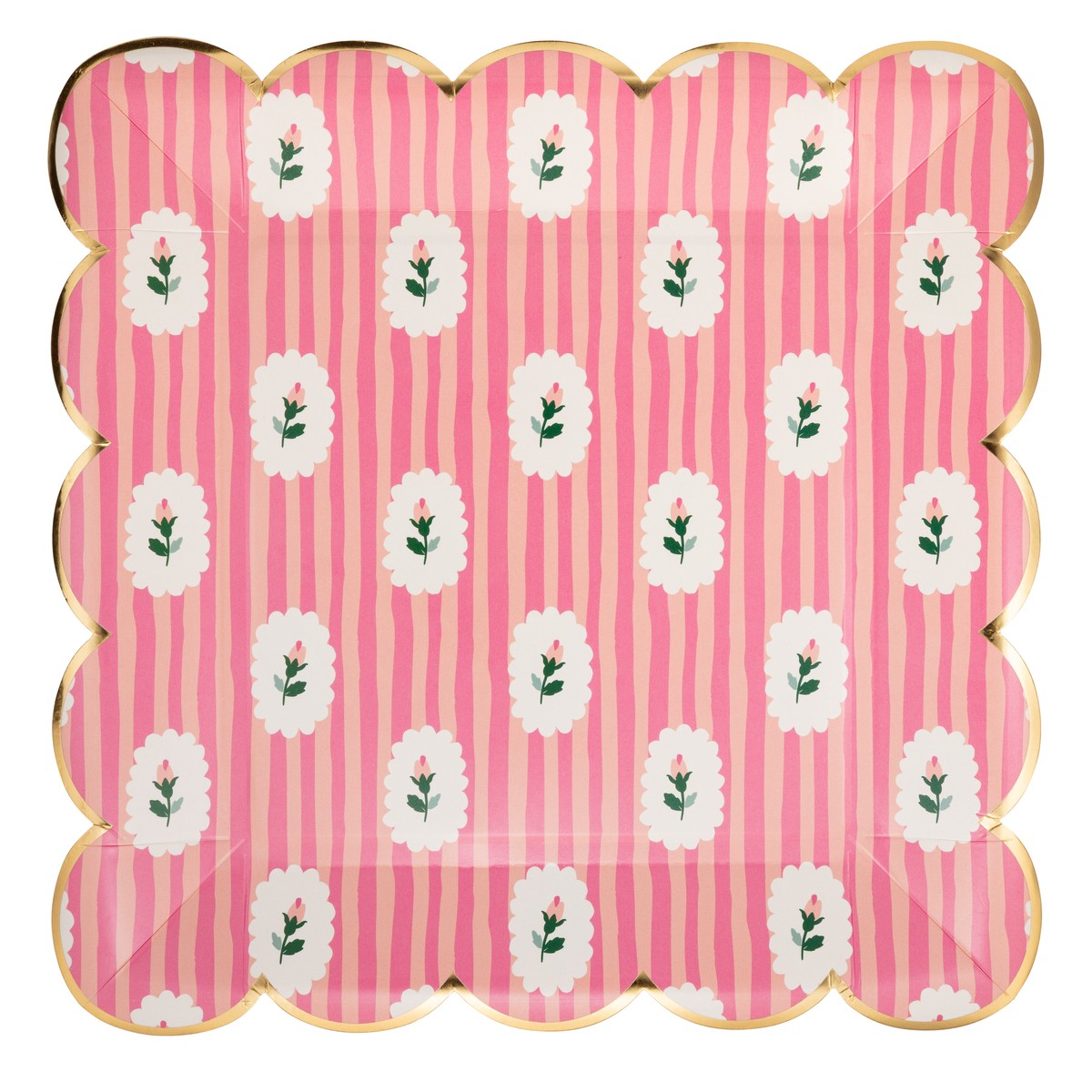 Striped Floral PInk Plate