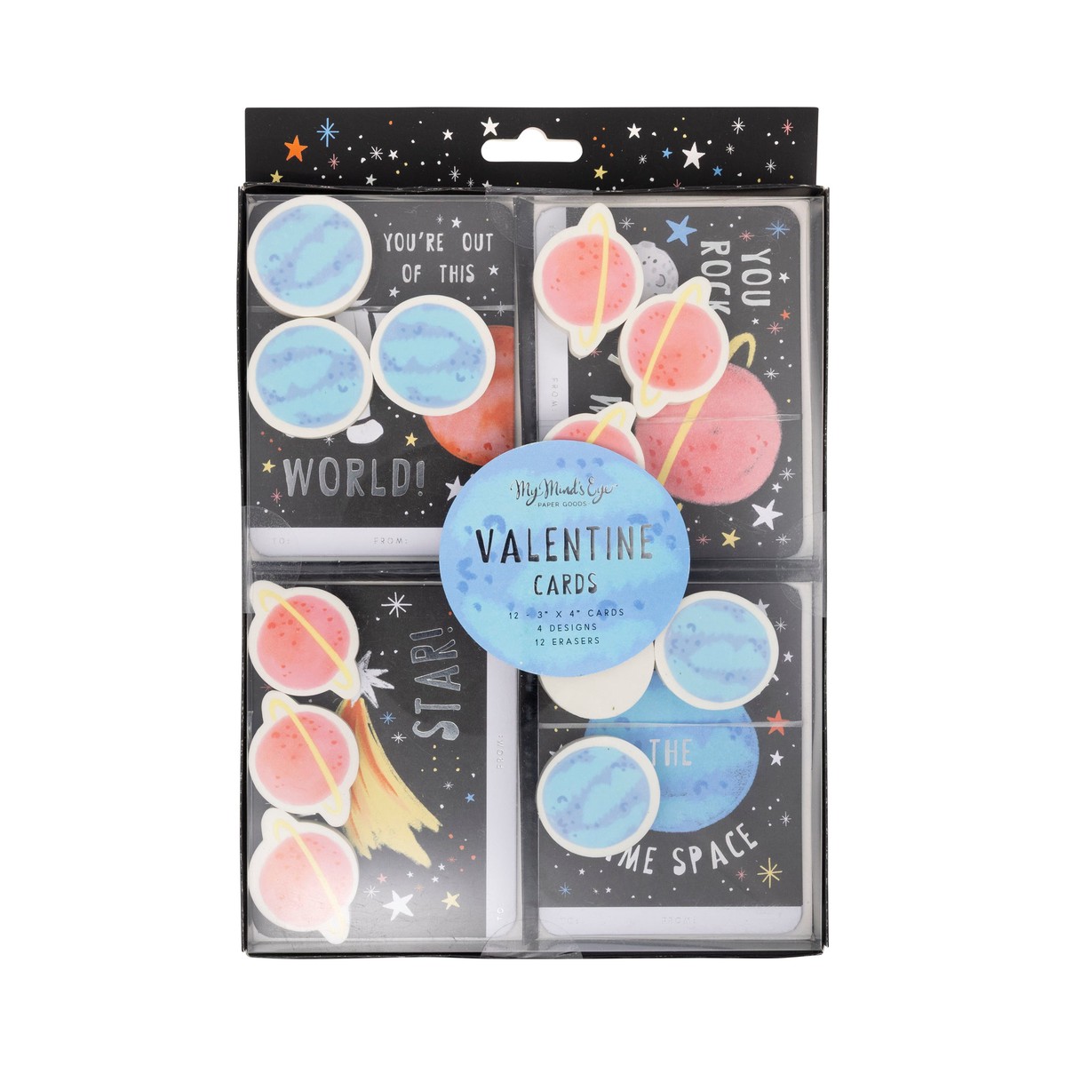 Space Valentine's Cards and Eraser Set (12 each)
