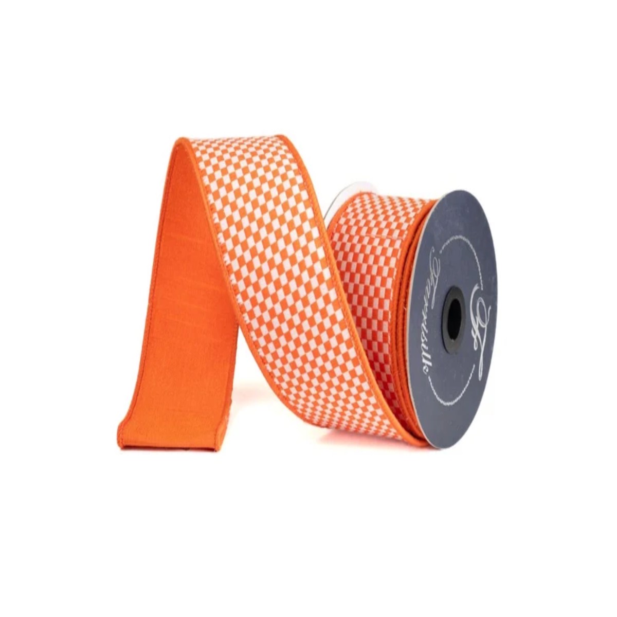 2.5" Kitschy Checks Orange and White Ribbon