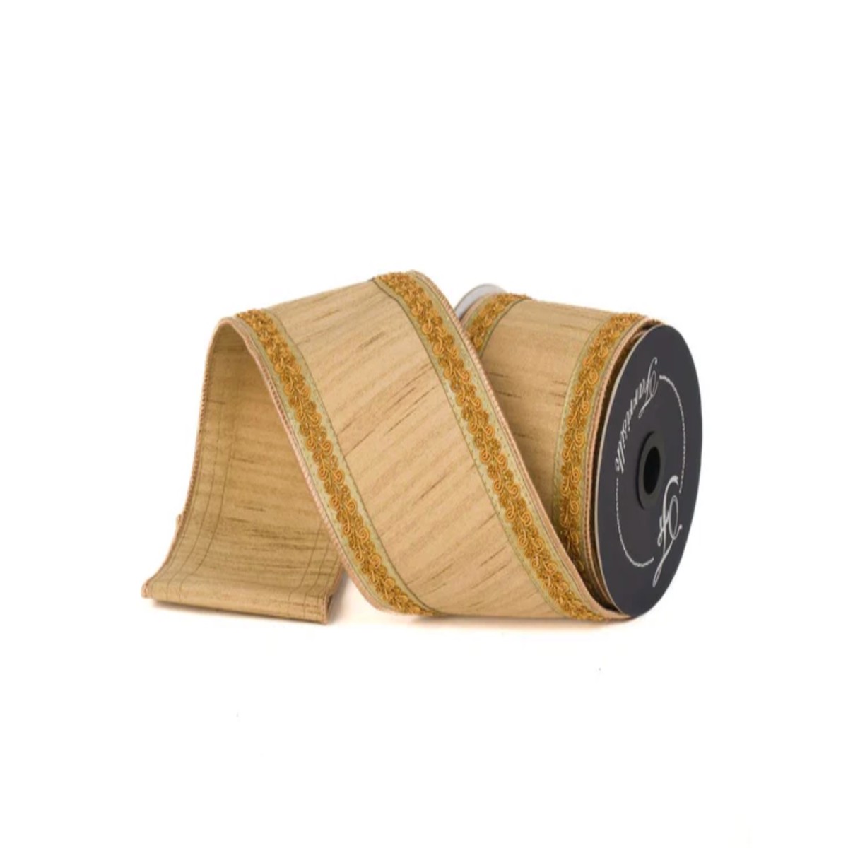 4" Vintage Scroll Beige Ribbon