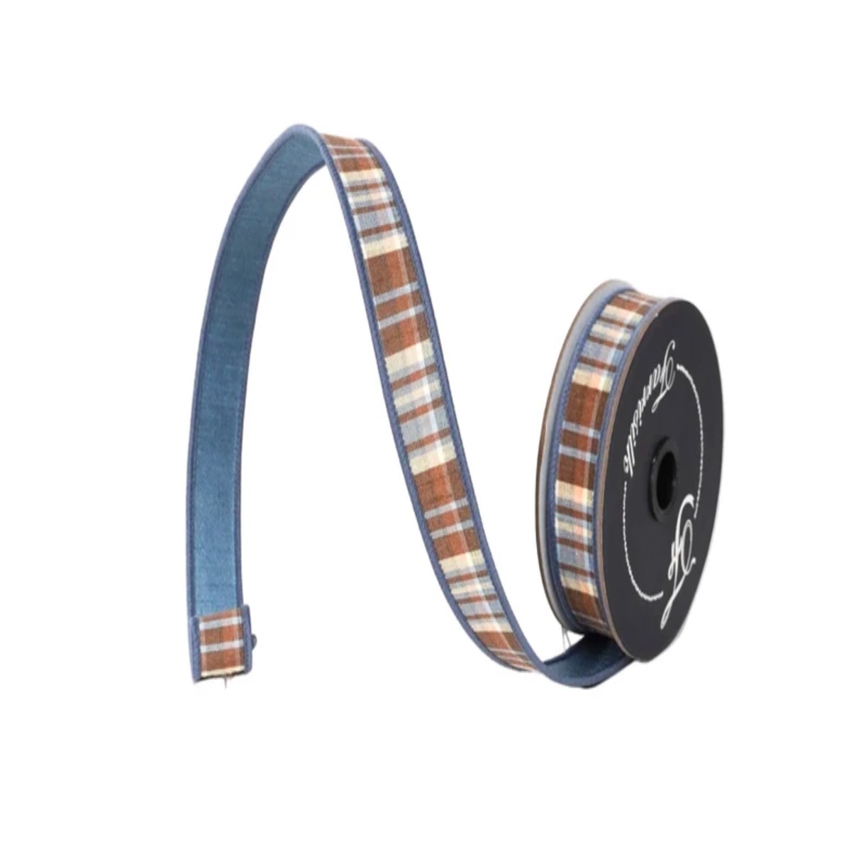 1" Christmas Plaid Steel Blue and Chocolate Brown Ribbon