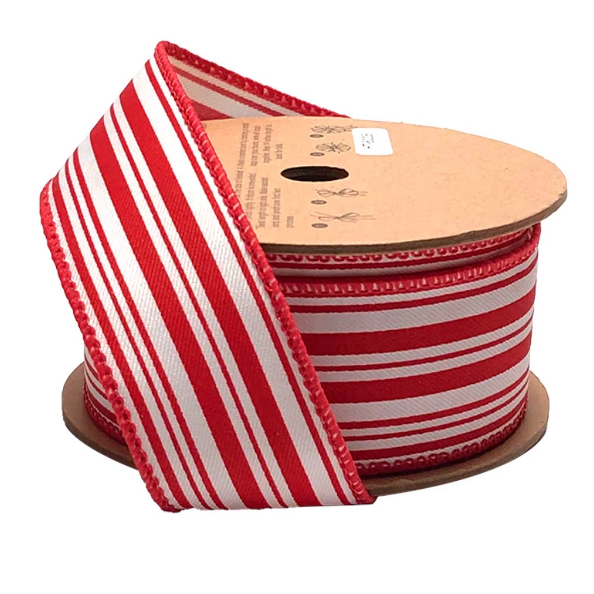 1 1/2" Red and White Striped Wired Ribbon