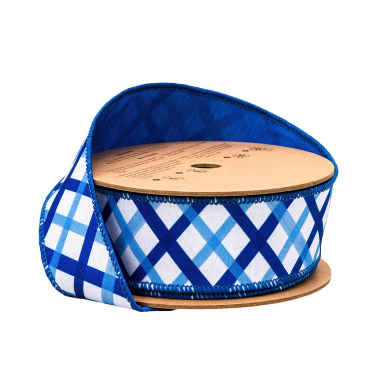 1 1/2" Wired Blue and White Decorative Stripe w/ Blue Backing Dupioni Ribbon