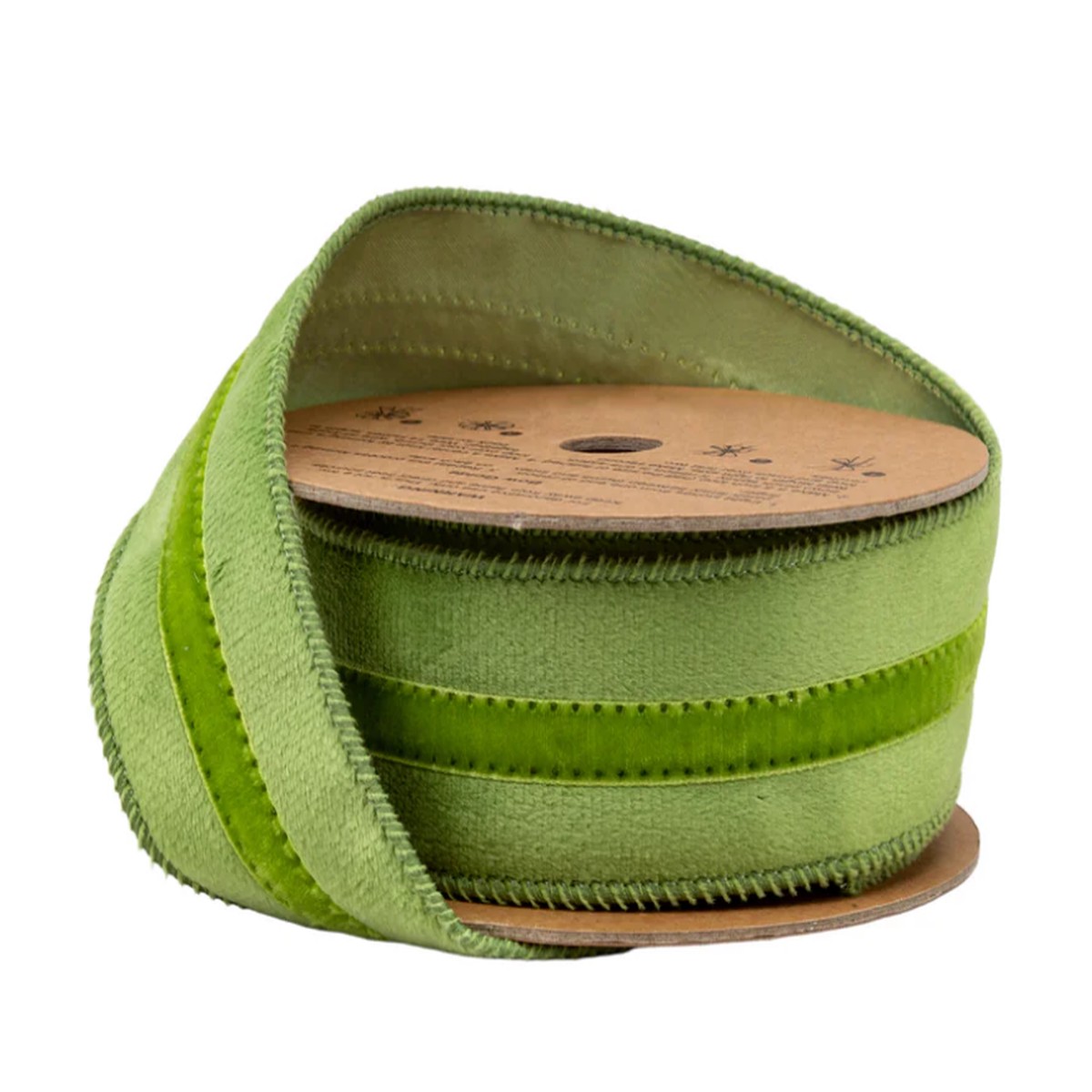 1 1/2" Wired Green Velvet Ribbon w/ Green Trim