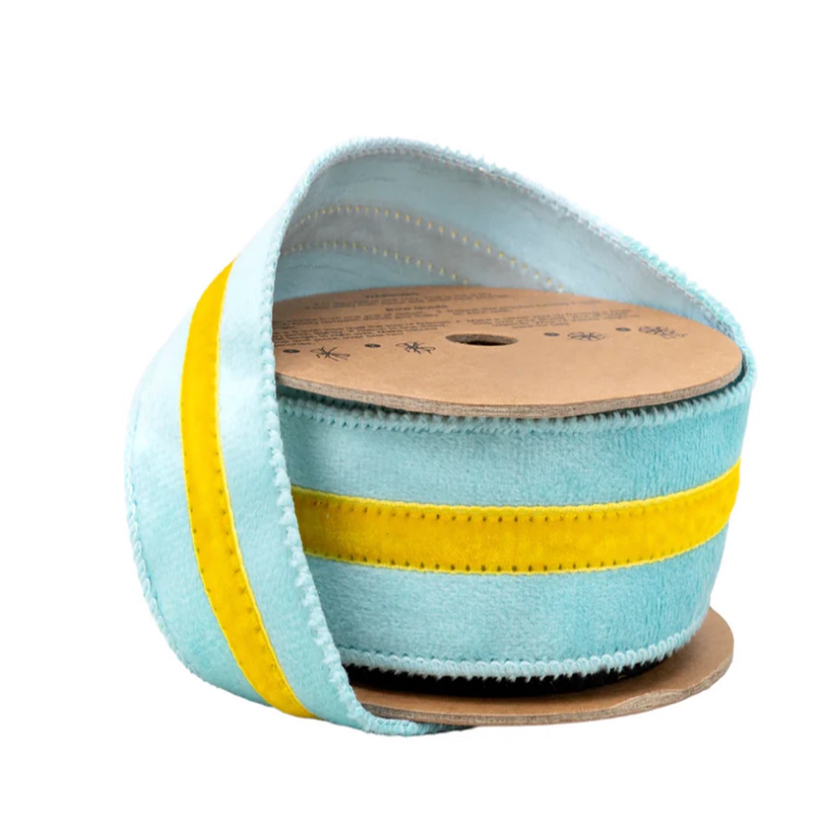 1 1/2" Wired Blue Velvet Ribbon w/ Yellow Trim