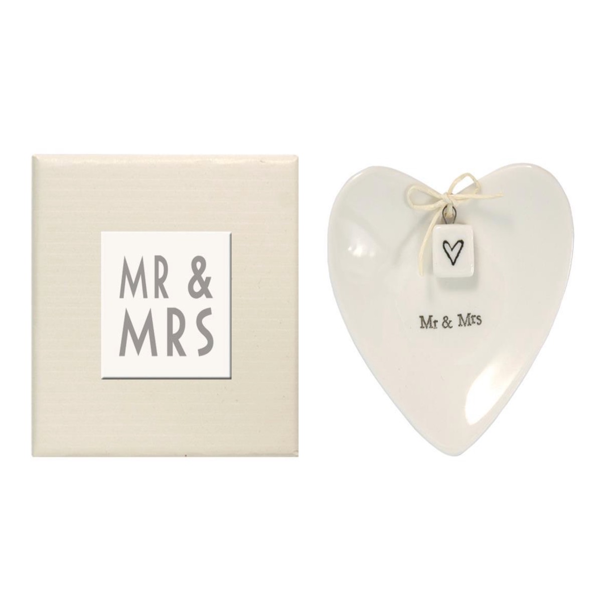 "Mr & Mrs" Heart-Shaped Ring Dish in Gift Box