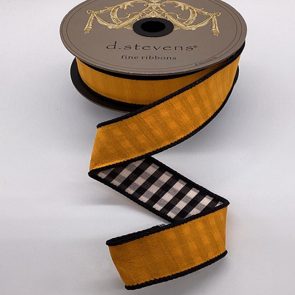 1.5" Dupion Small Checker Black and White With Orange Back