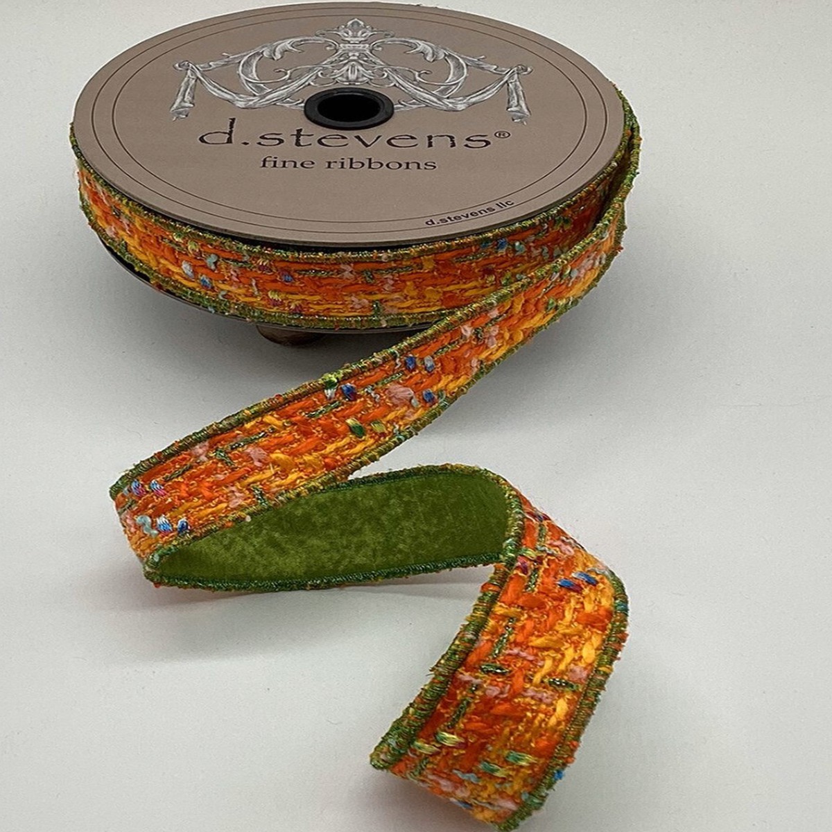1" Boucle/Dupion back, Orange/Green/Blue