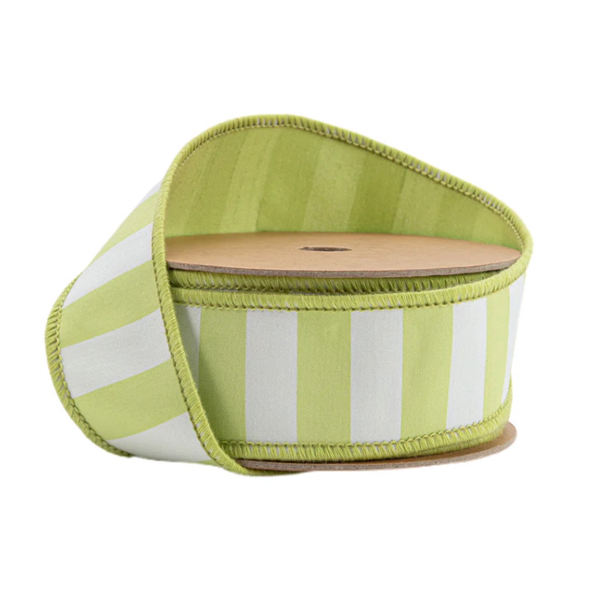 1 1/2" Wired Ribbon | Green/White Medium Horizontal Stripe w/ Green Backing