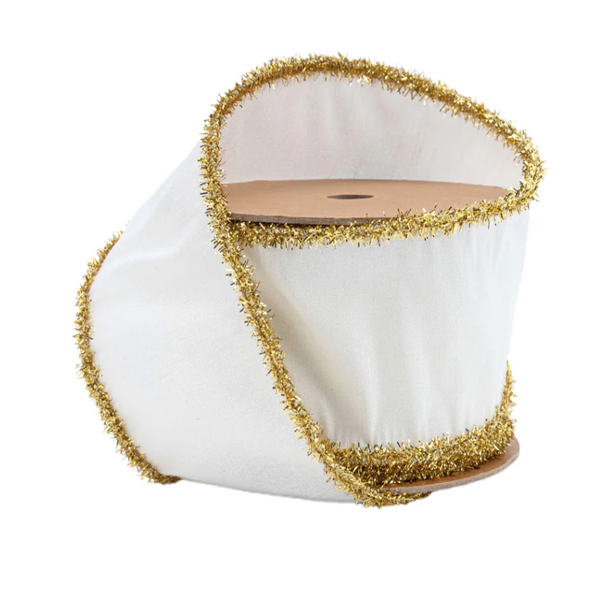 Wired Dupioni Ribbon | Ivory w/ Gold Tinsel Edging - 2.5"