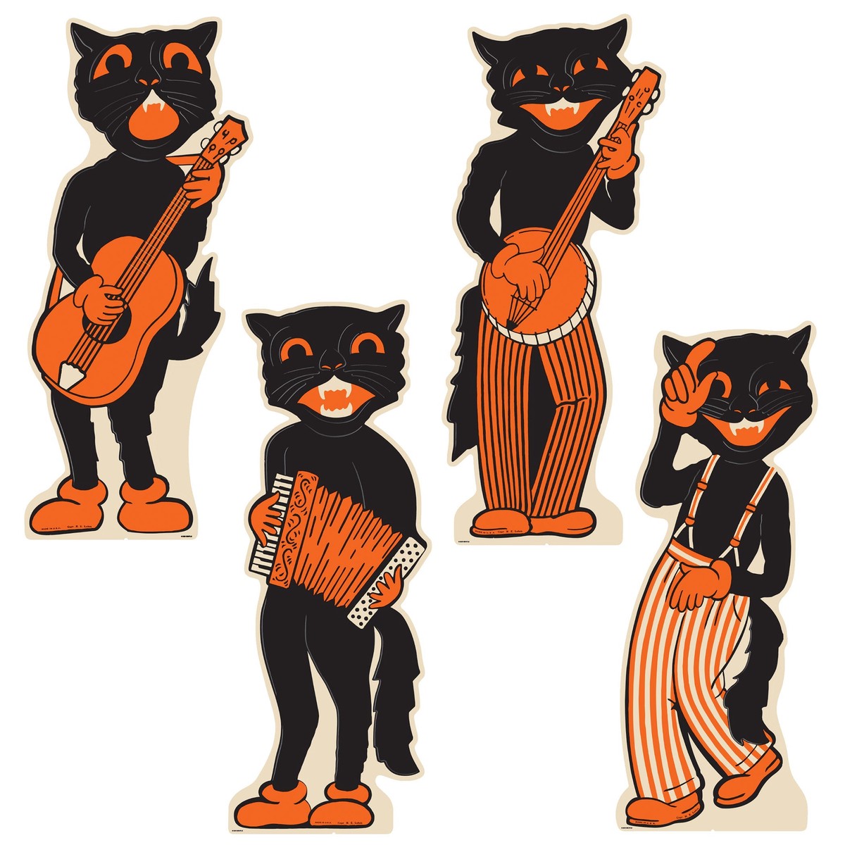 Vintage Halloween Scat Cat Band Stand-Up Decorations (4-Pack)