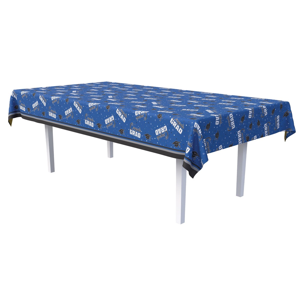 12 Pack Bulk Congrats Grad Blue Plastic Tablecover 54 inch x 108 inch