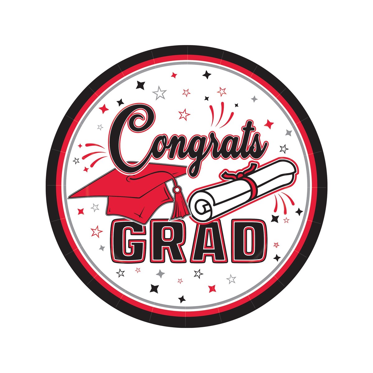 216 Pack Bulk Red "Congrats Grad" 7-inch Dessert Plates
