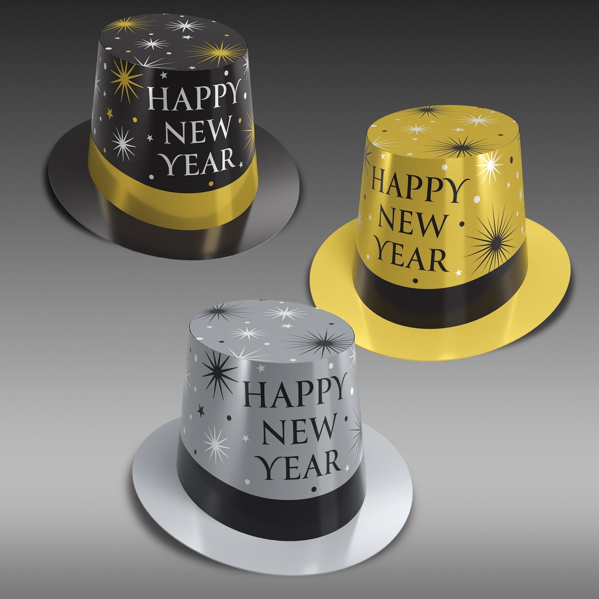 25 Pack Bulk Silver & Gold New Year Hi-Hats