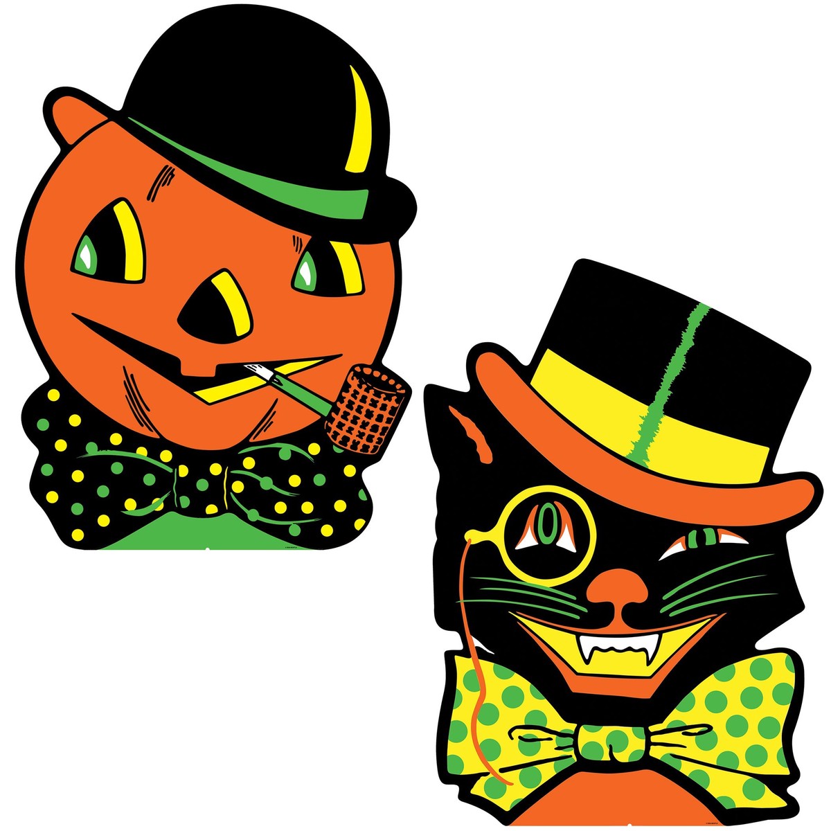 8 Pack Bulk Vintage Halloween Cat & Jack-O'-Lantern Stand-Ups
