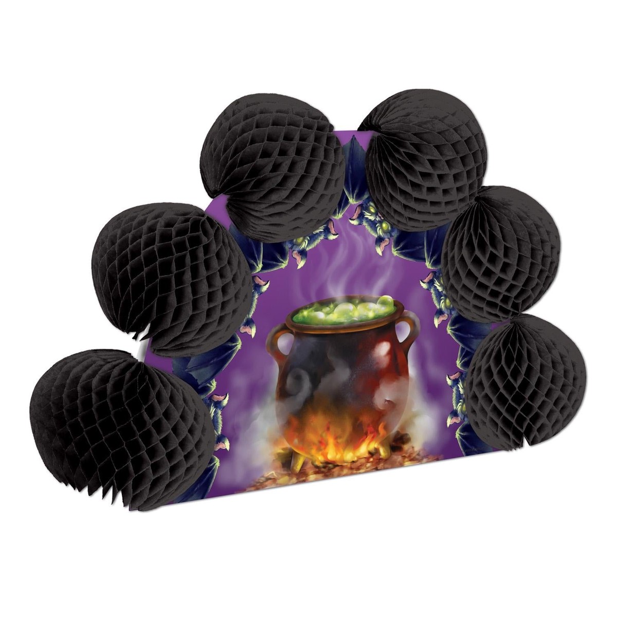12 Pack Bulk Halloween Cauldron/Bats 2-Sided Centerpiece