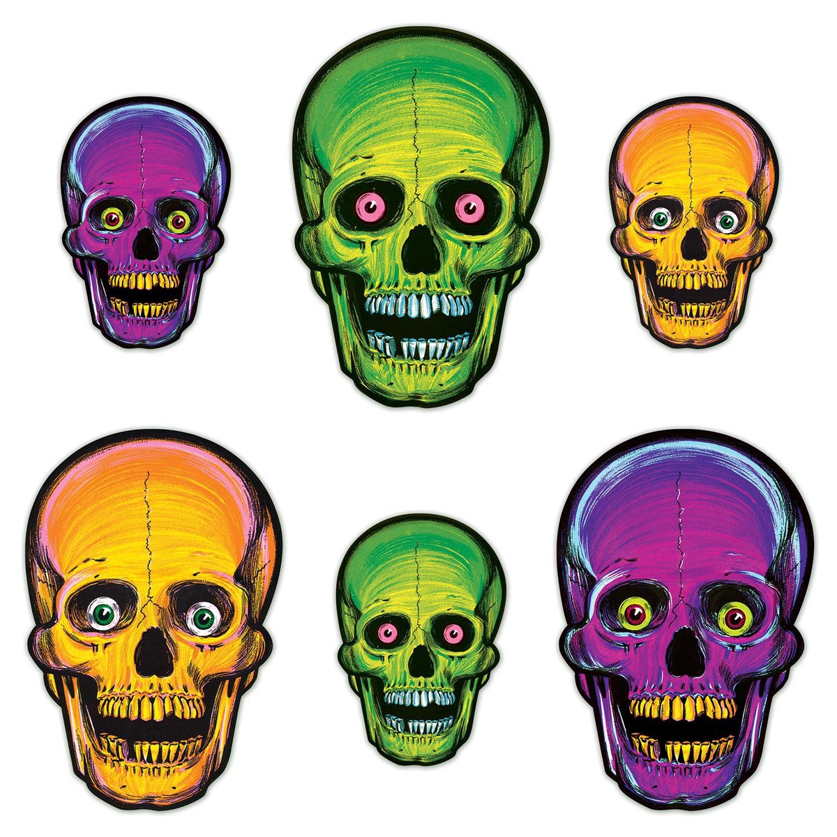 72 Pack Bulk Vintage Halloween Nite-Glo Skull Cutouts
