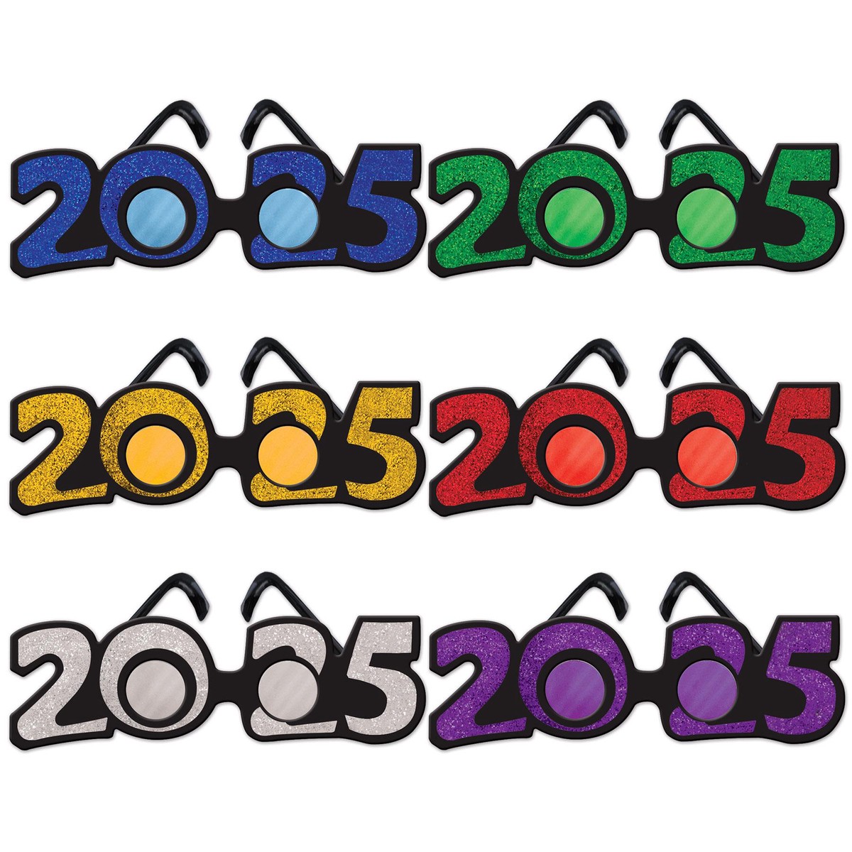 12 Pack Beistle 2025 Glittered Plastic Eyeglasses Asst colors