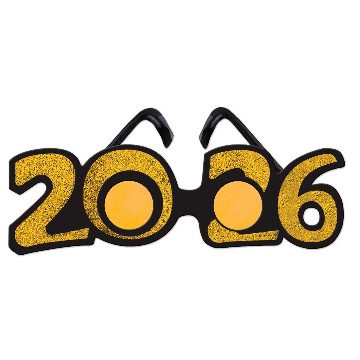 12 Pack Bulk 2026 Glittered Plastic Eyeglasses gold