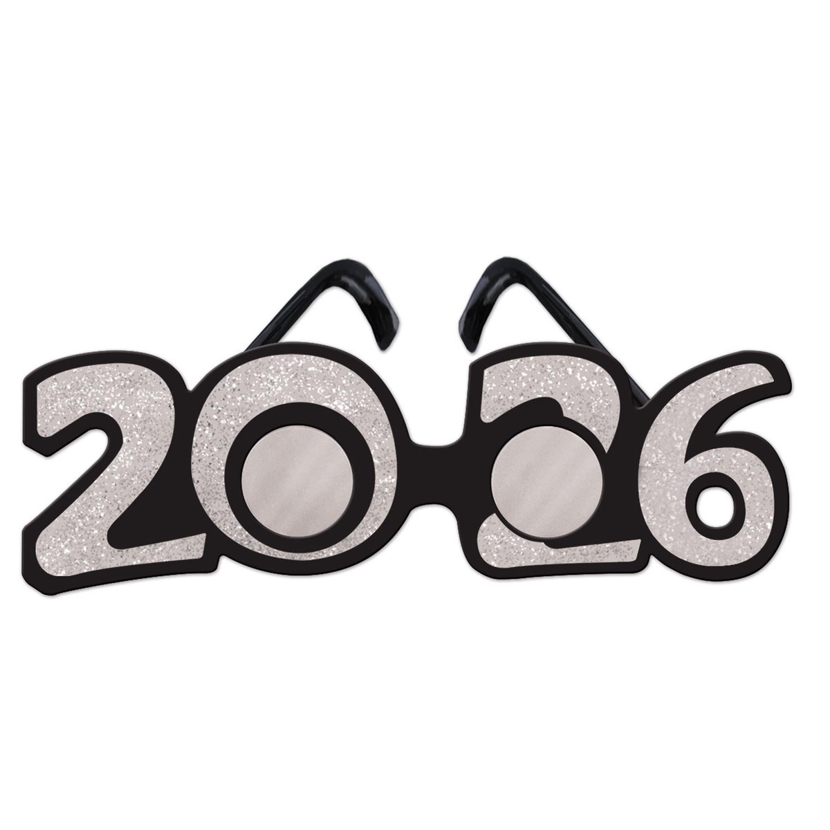 12 Pack Bulk 2026 Glittered Plastic Eyeglasses silver