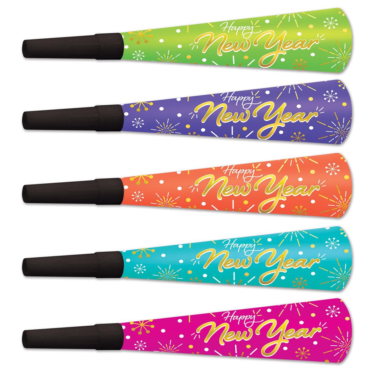 100 Pack Bulk New Year's Eve Neon Burst Horns