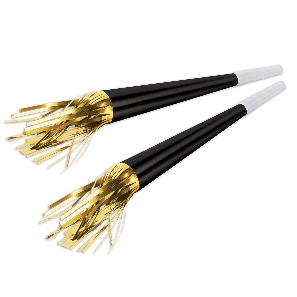 100 Pack Bulk New Year's Eve Black Foil Horns with Gold Tassel