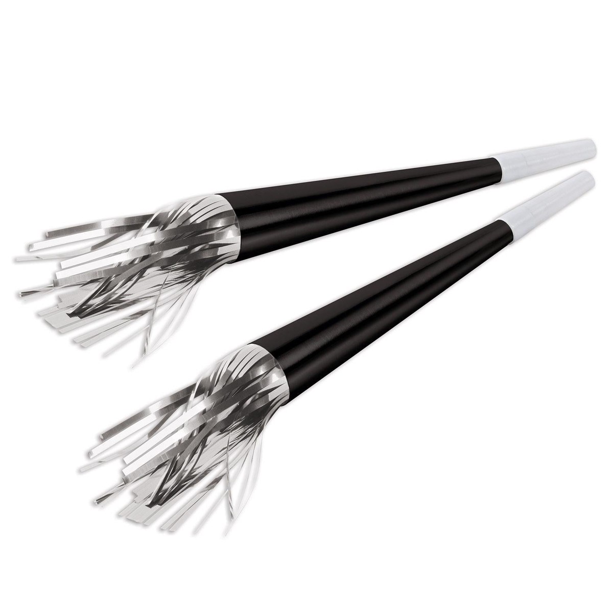 100 Pack Bulk New Year's Eve Black Foil Horns with Silver Tassel