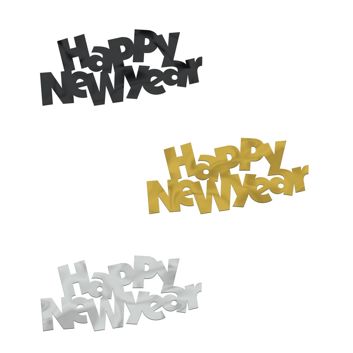12 Pack Bulk Black, Gold and Silver Jumbo Happy New Year Confetti