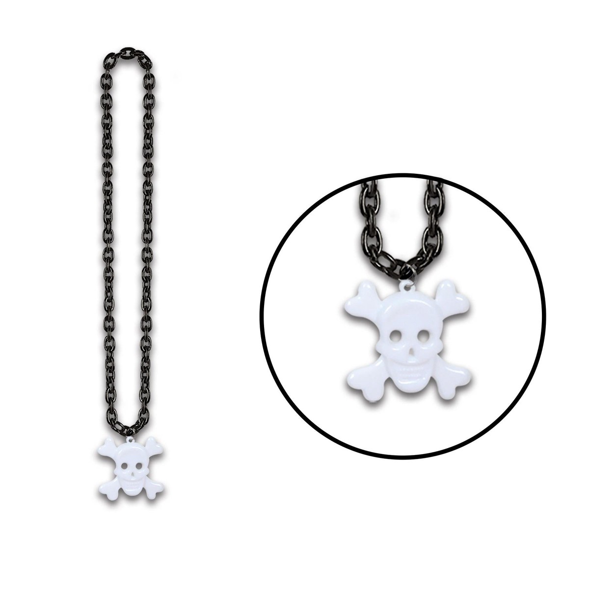 12 Pack Bulk Halloween Chain Bead Necklaces with Skull/Crossbones Medal
