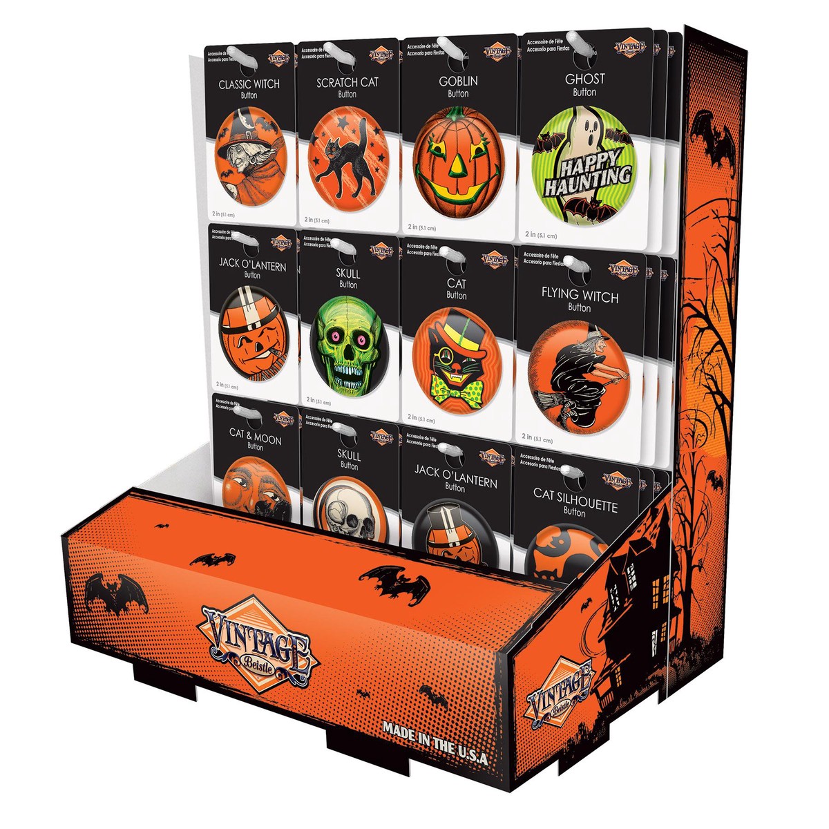 108 Piece Bulk Vintage Halloween Buttons Counter Display