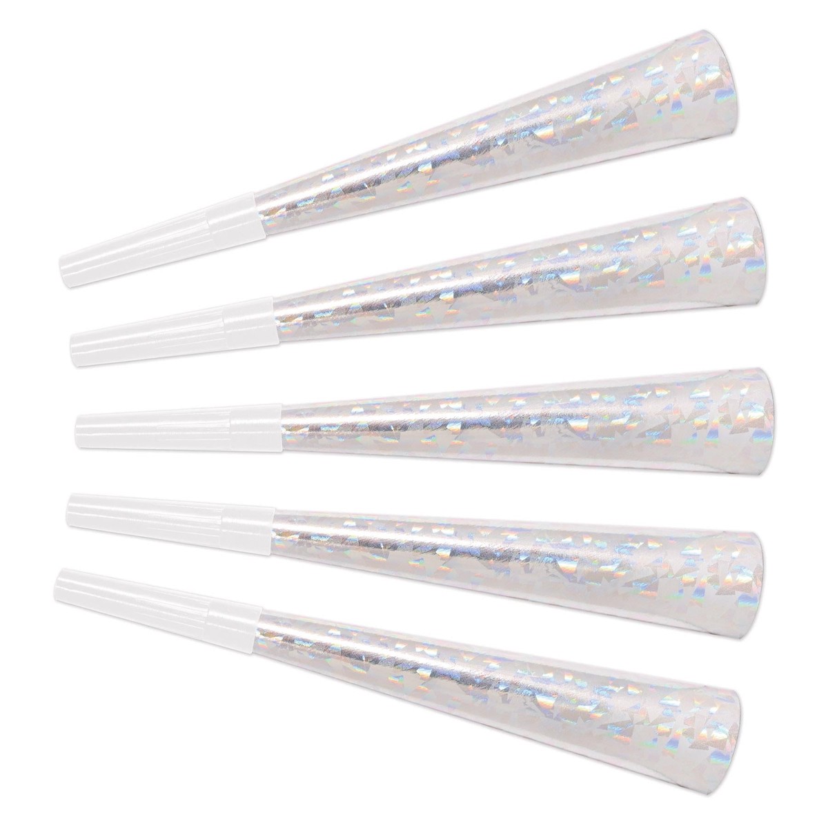 100 Pack Bulk Prismatic New Years Party Horns silver