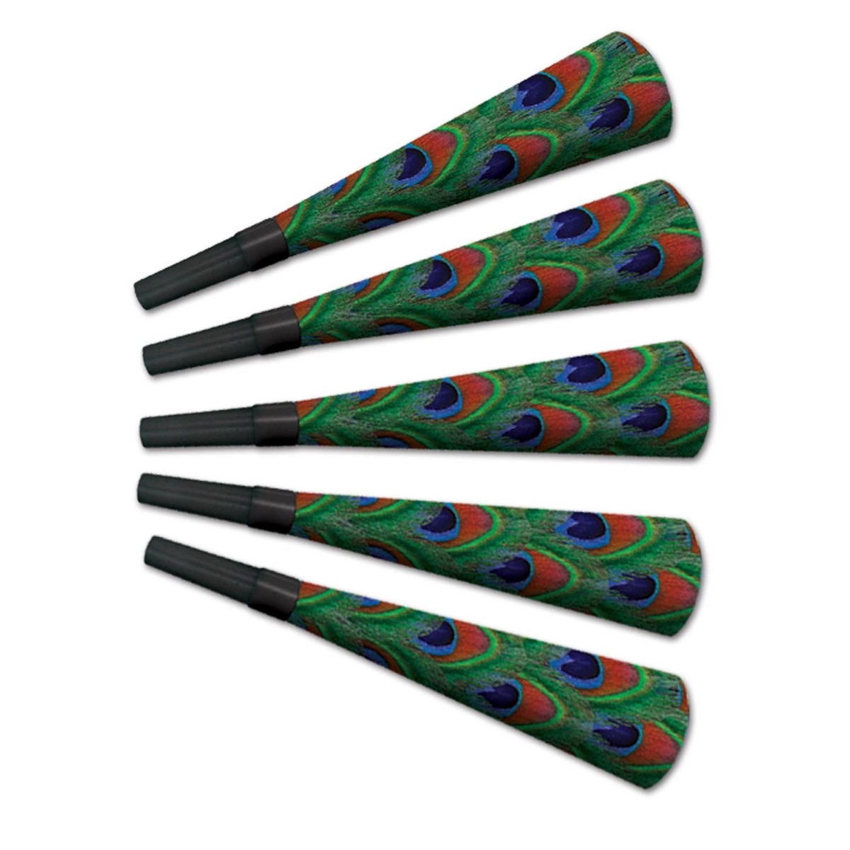 100 Pack Bulk Peacock Horns New Years Eve Noisemakers and Blowouts