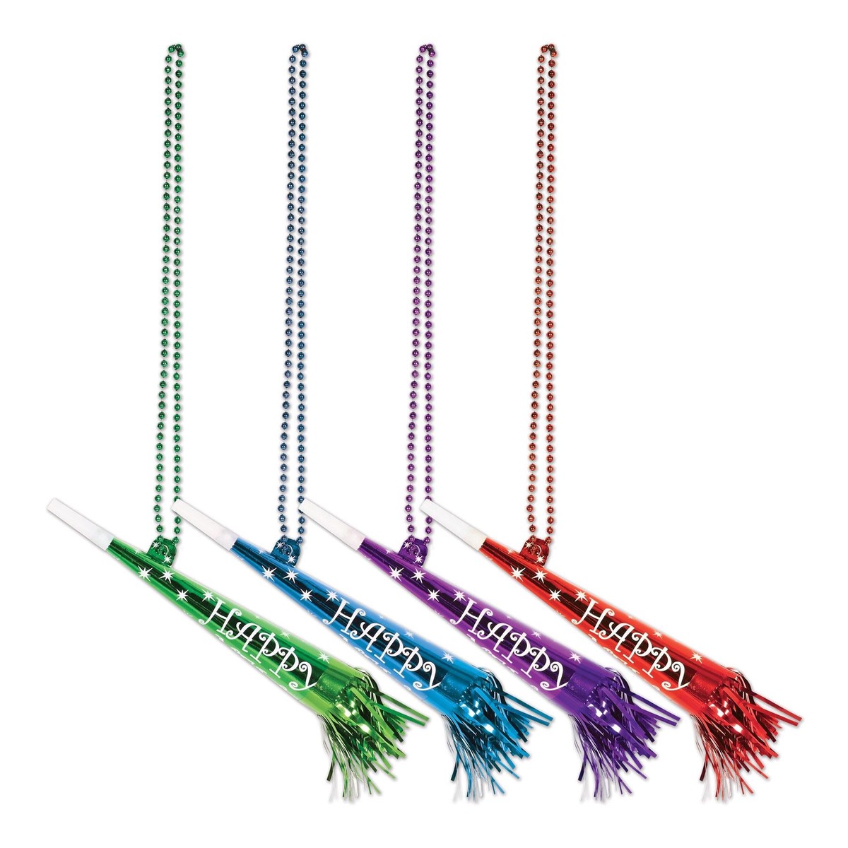12 Pack Bulk Bead Necklace with Happy New Year Horns