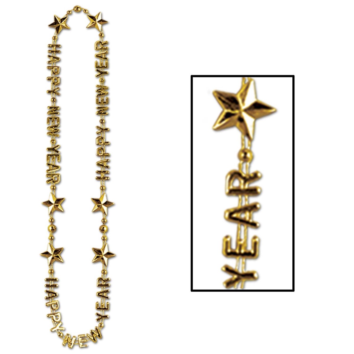 12 Pack Bulk Happy New Year Bead Necklaces - gold