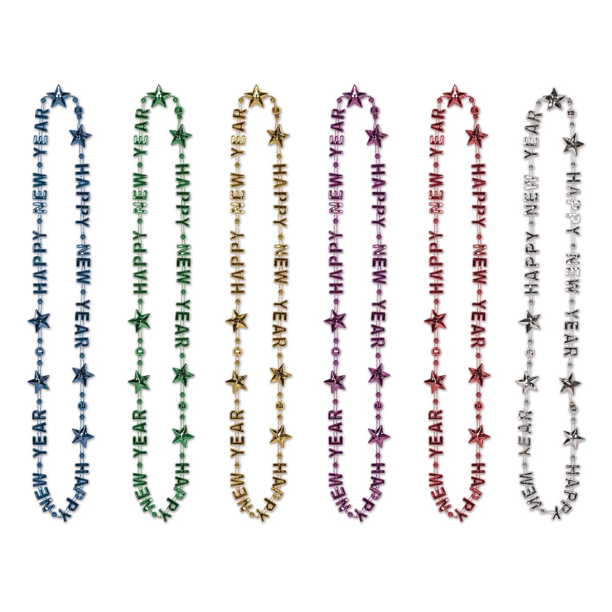 12 Pack Bulk Happy New Year Bead Necklaces- Multicolor