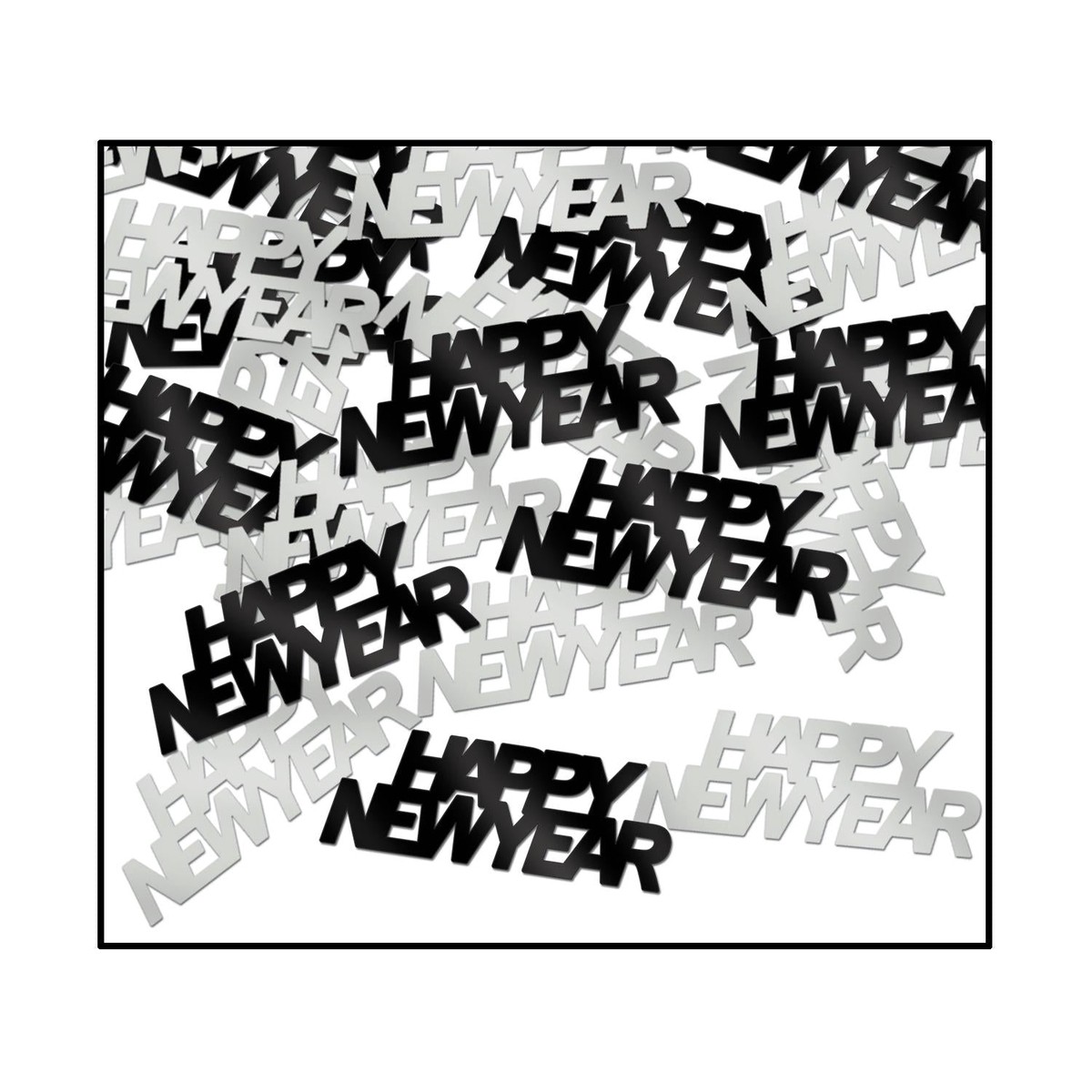 12 Pack Bulk Happy New Year Confetti black/silver - black/silver (0.5 Oz/Pkg)
