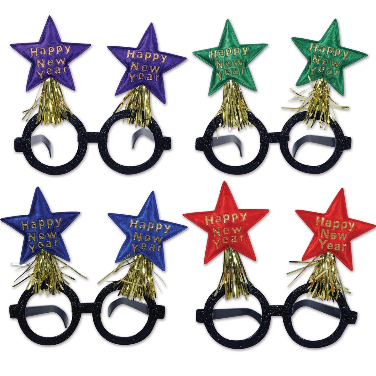 12 Pack Bulk Glittered New Year Star Bopper Glasses
