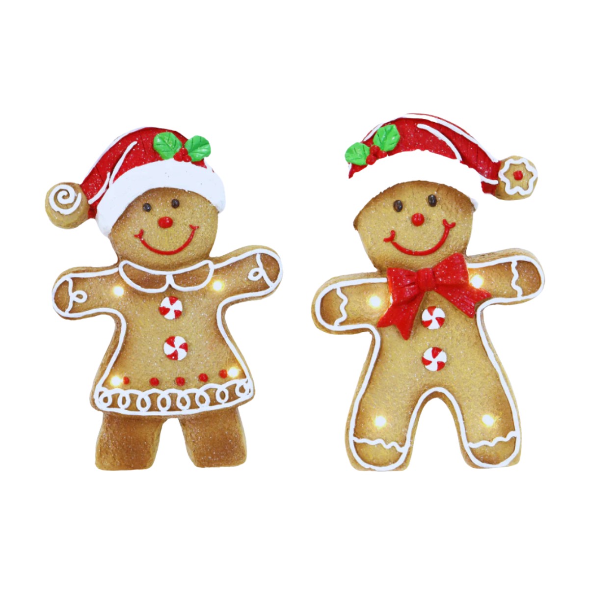 Ceramic Iced Gingerbread Statue LED Timer Battery Operated Assorted