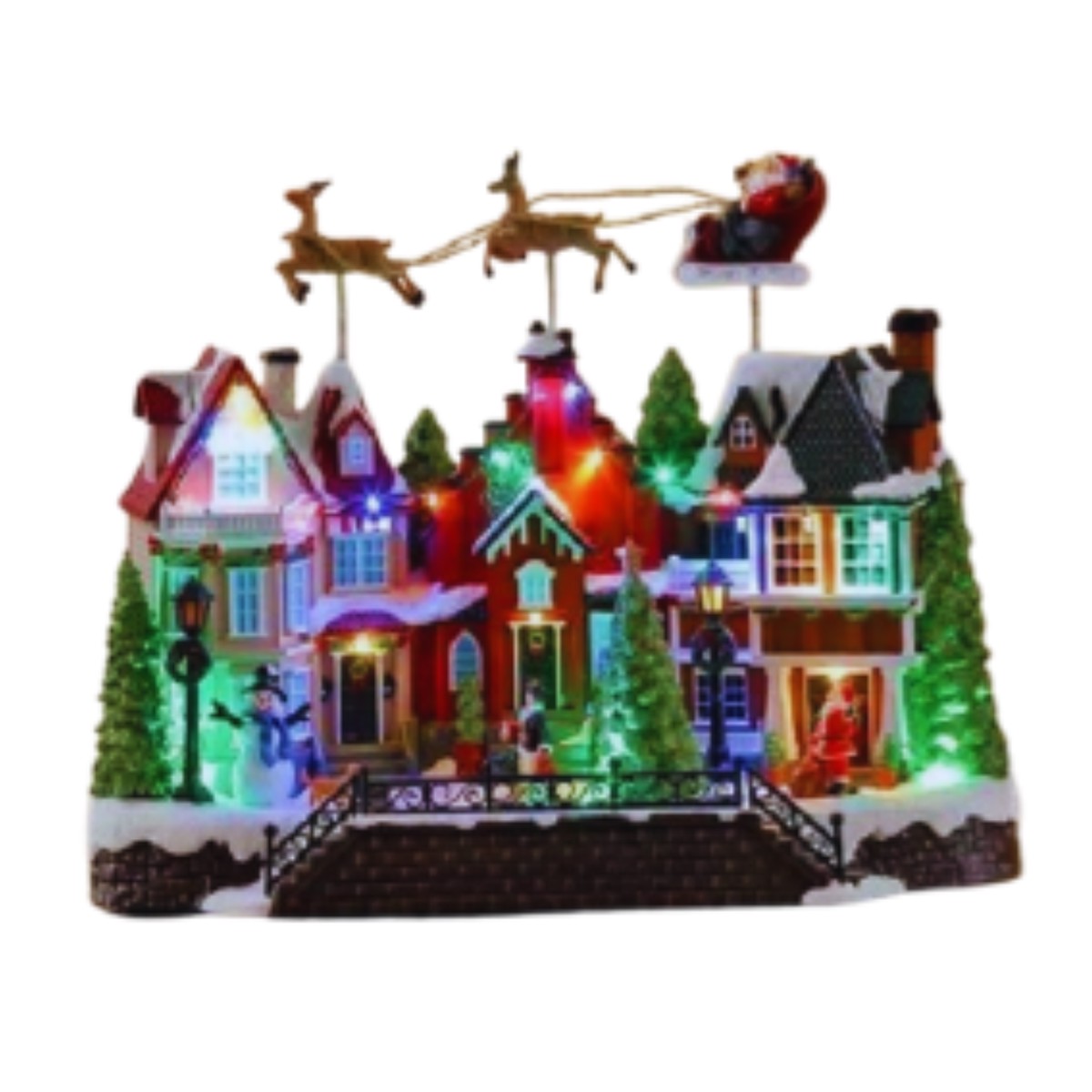 Christmas LED Village with Flying Sleigh and Music 39x20x33cm