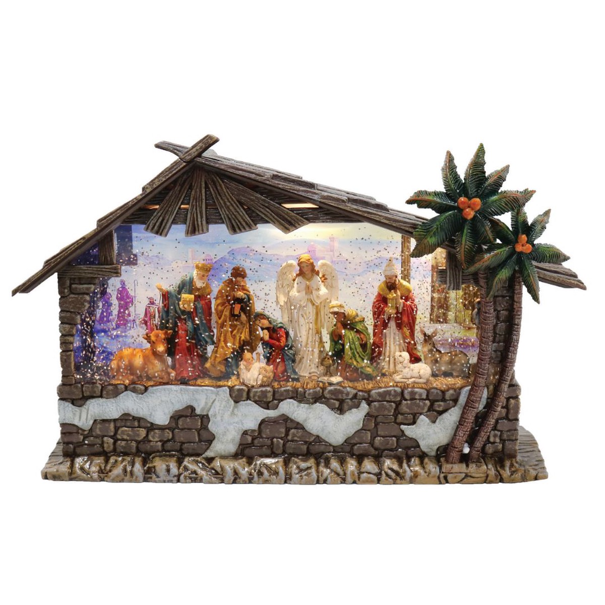 Deluxe Glitt Swirl Music Nativity Scene LED USB
