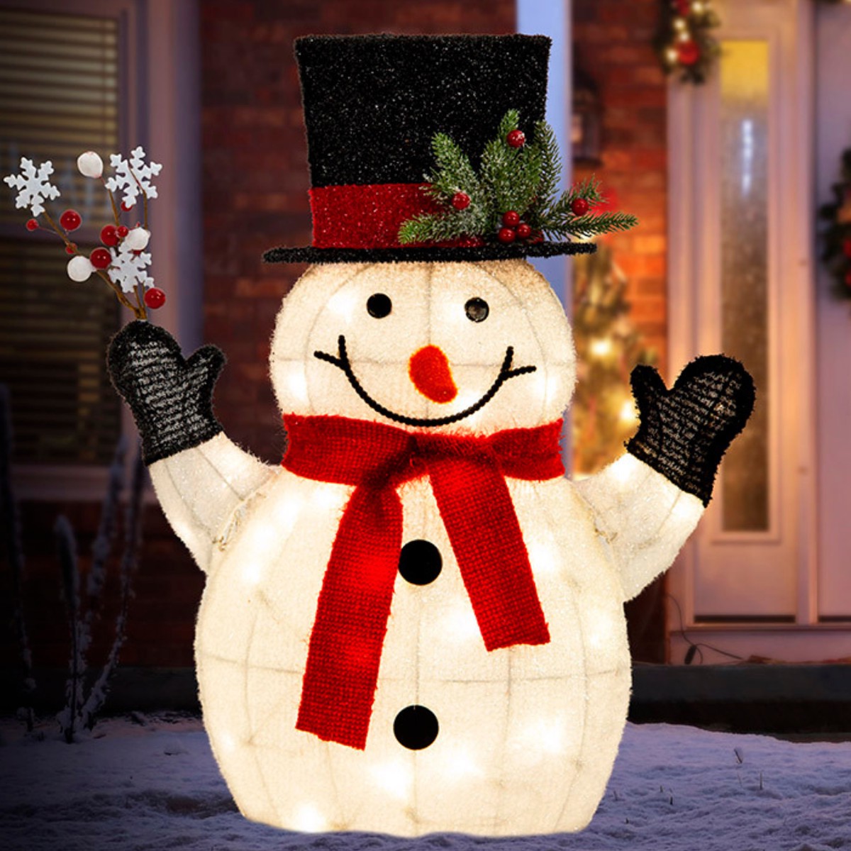 LED Tinsel Snowman With Top Hat 55cm