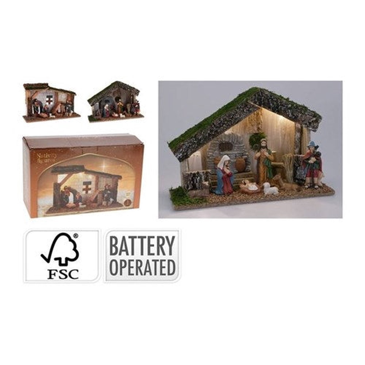 Nativity Scene With 7 Figures Warm White Led 2 Ast