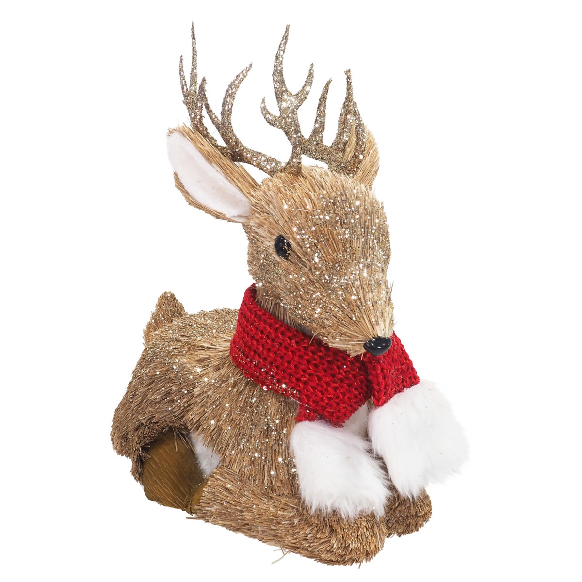 Sisal Sitting Reindeer Red Scarf 31cm