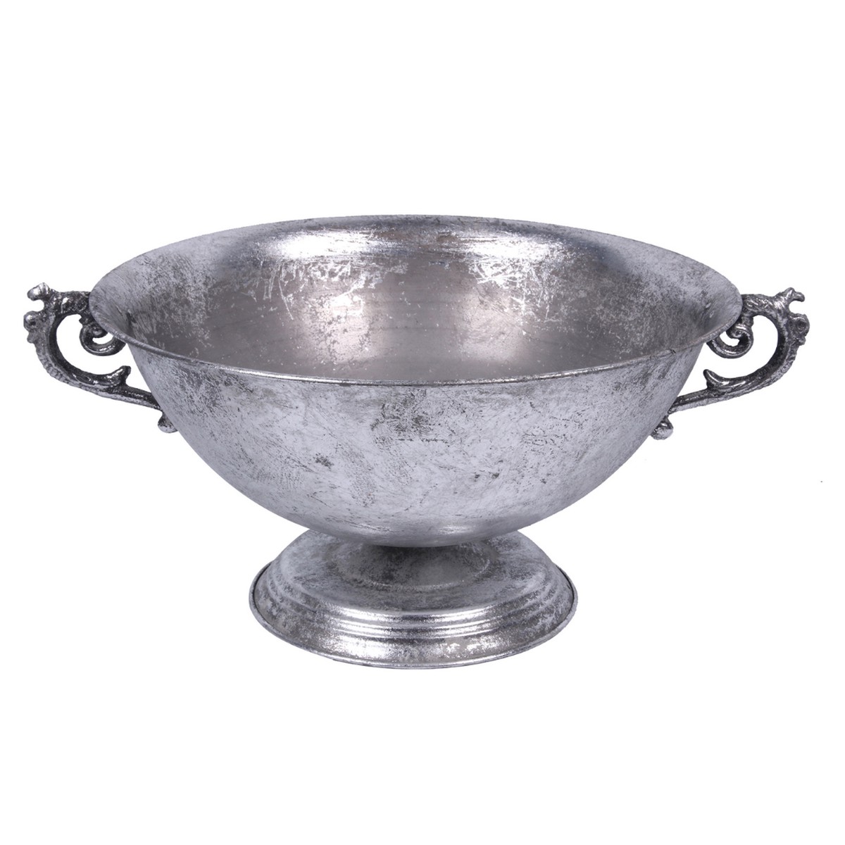 Antique Silver Metal Footed Pot D33.5x18cm