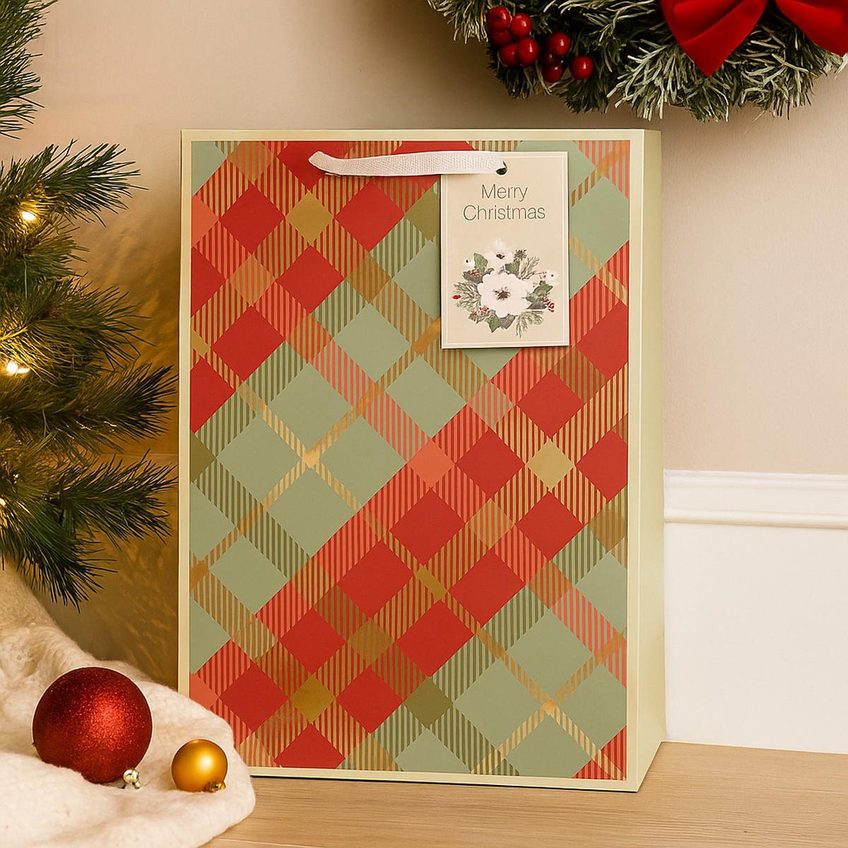 Christmas Tartan Gift Bag XLarge 30x42x12cm