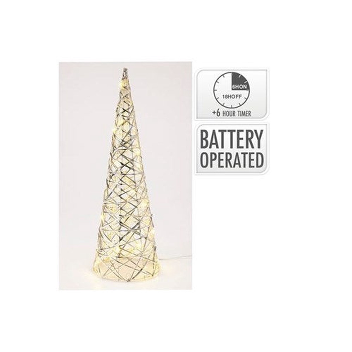 Cone 80cm With 40 Led Silver Battery Operated