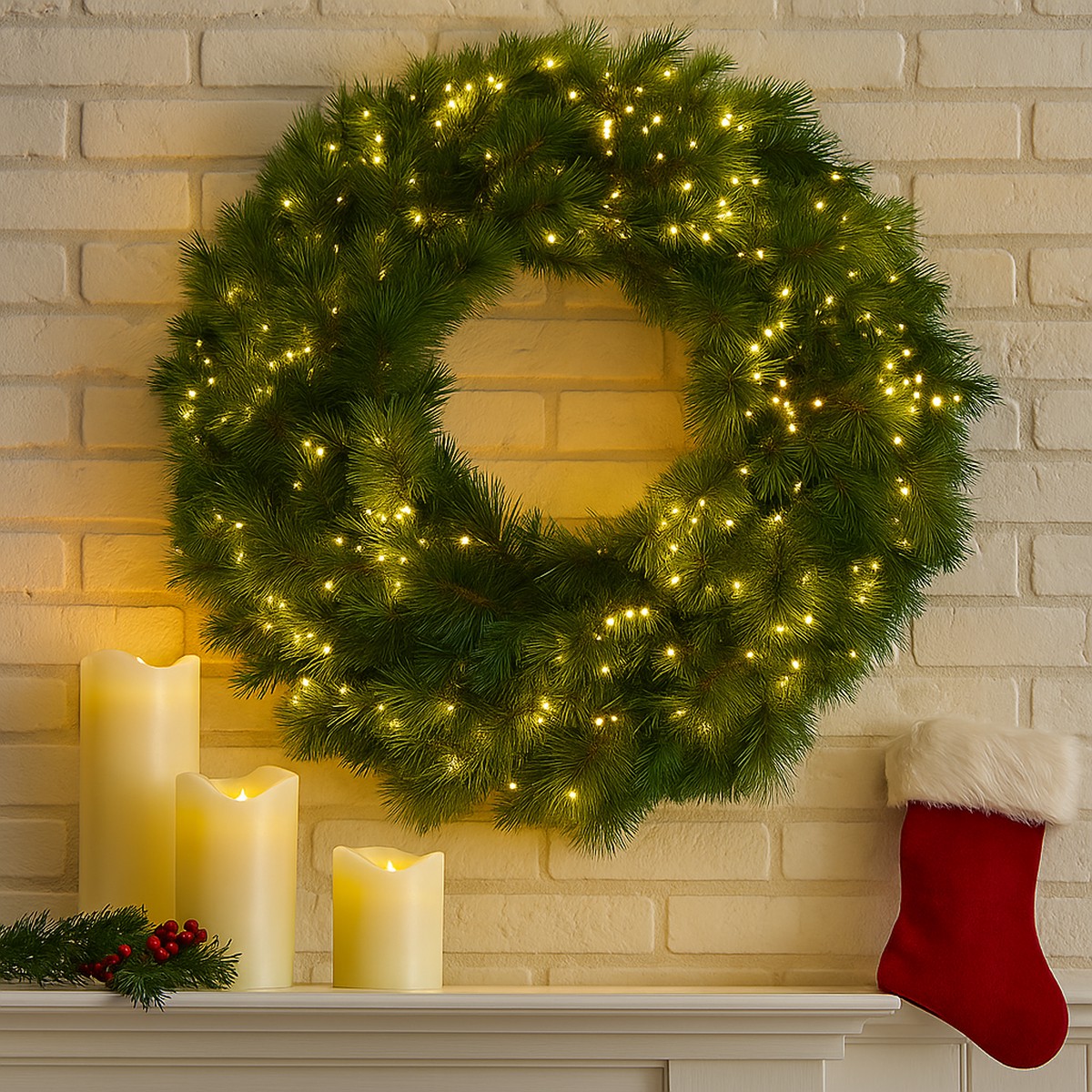 Christmas Wreath Green Hill 76cm Cluster Led 180 Tips 400 Warm White